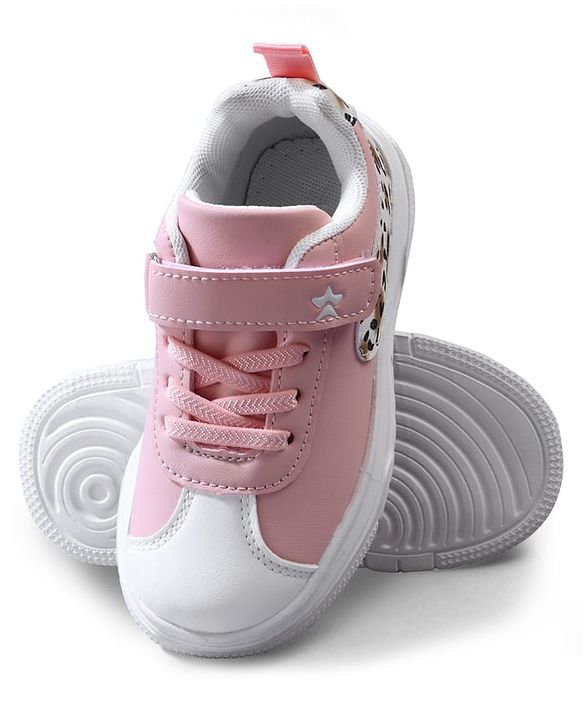 Cute Walk by Babyhug Velcro Closure Sneaker Shoes With Leopard Print - White