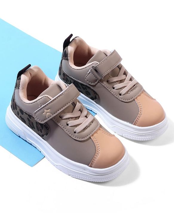 Cute Walk by Babyhug Velcro Closure Sneaker Shoes With Leopard Print - White