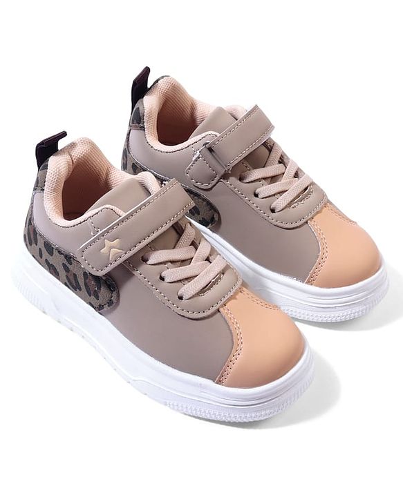 Cute Walk by Babyhug Velcro Closure Sneaker Shoes With Leopard Print - White