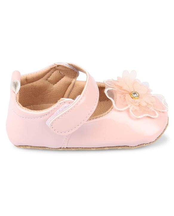 Cute Walk by Babyhug Velcro Closure Booties With Floral Applique - Pink