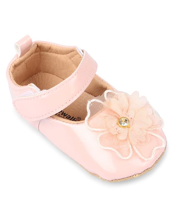 Cute Walk by Babyhug Velcro Closure Booties With Floral Applique - Pink