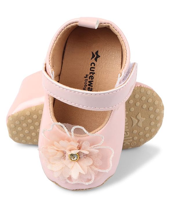 Cute Walk by Babyhug Velcro Closure Booties With Floral Applique - Pink
