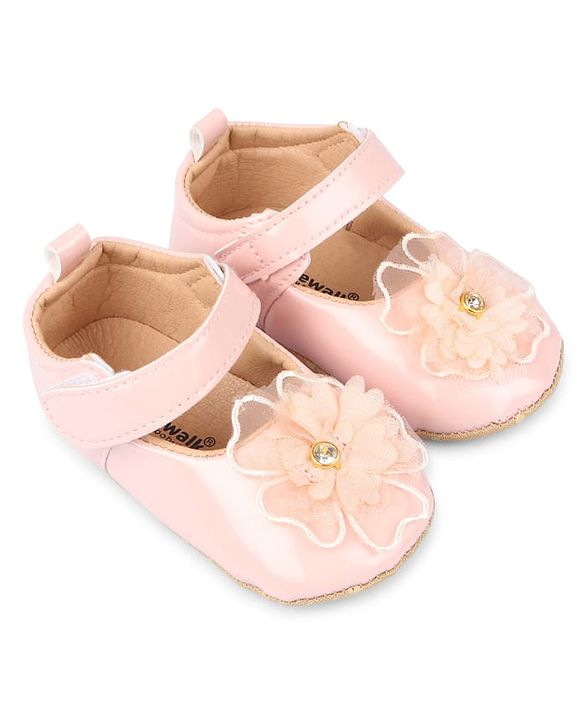 Cute Walk by Babyhug Velcro Closure Booties With Floral Applique - Pink