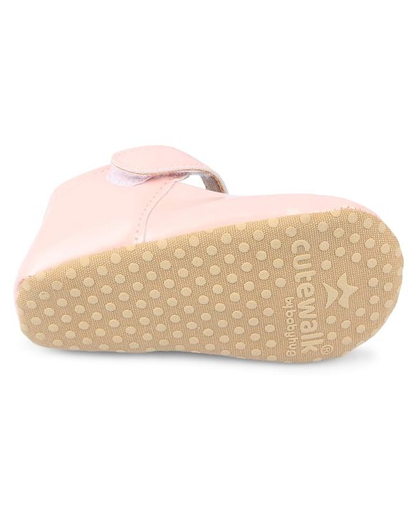 Cute Walk by Babyhug Velcro Closure Booties With Floral Applique - Pink