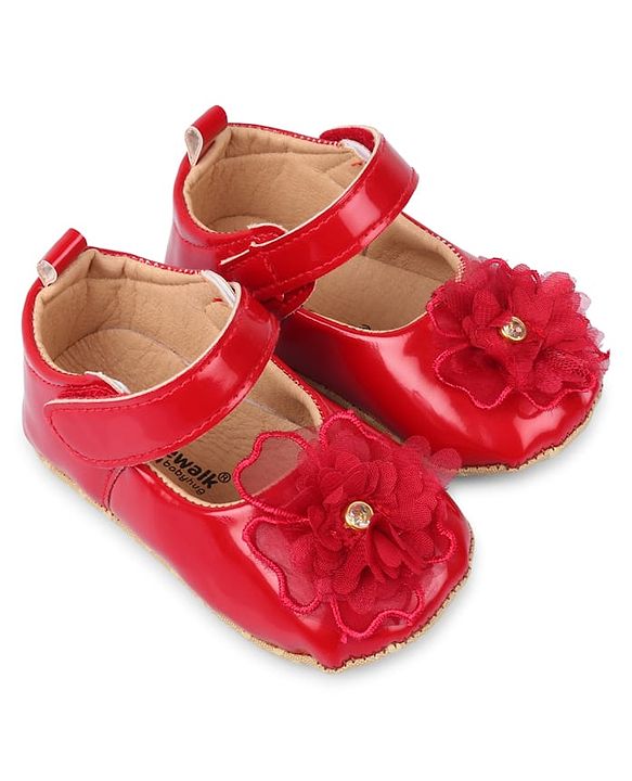 Cute Walk by Babyhug Velcro Closure Booties With Floral Applique - Pink