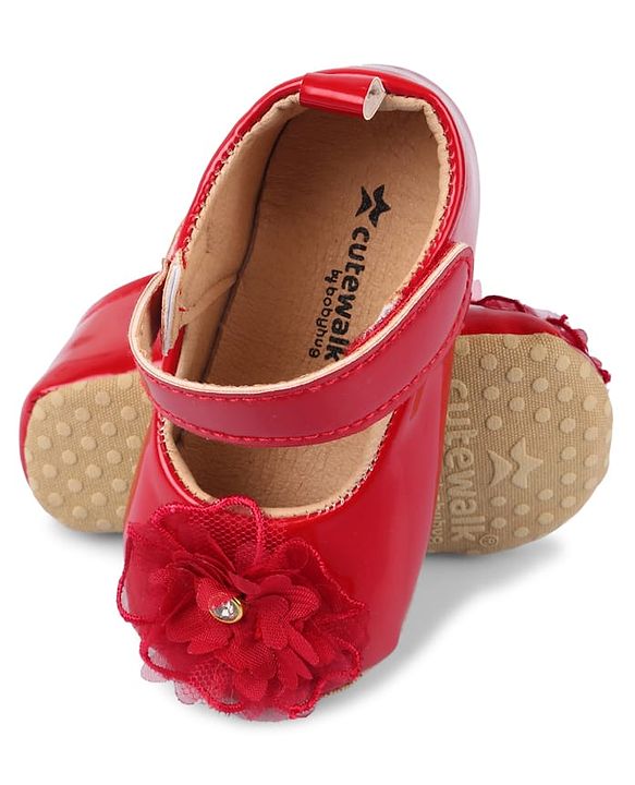Cute Walk by Babyhug Velcro Closure Booties With Floral Applique - Pink