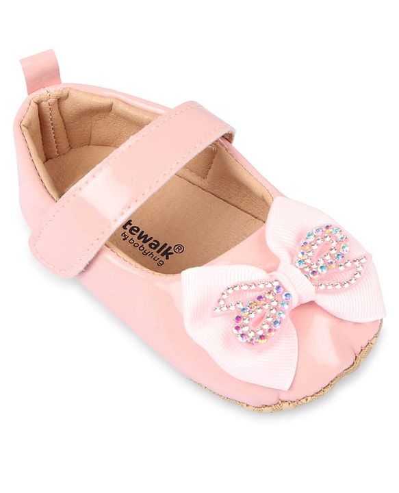 Cute Walk by Babyhug Velcro Closure Booties With Bow Applique - Pink