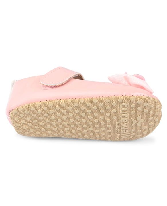 Cute Walk by Babyhug Velcro Closure Booties With Bow Applique - Pink