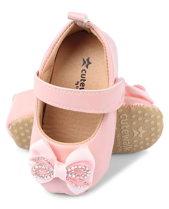 Cute Walk by Babyhug Velcro Closure Booties With Bow Applique - Pink