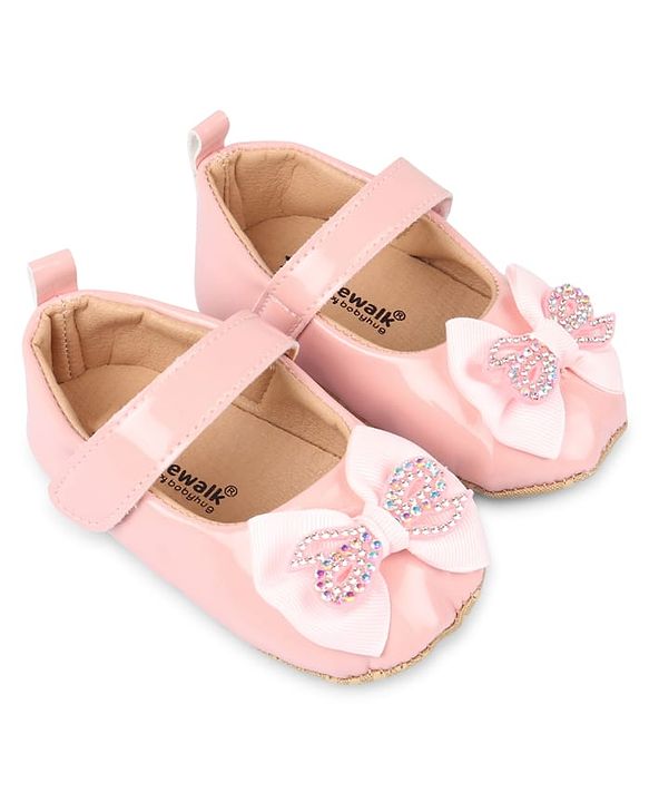 Cute Walk by Babyhug Velcro Closure Booties With Bow Applique - Pink
