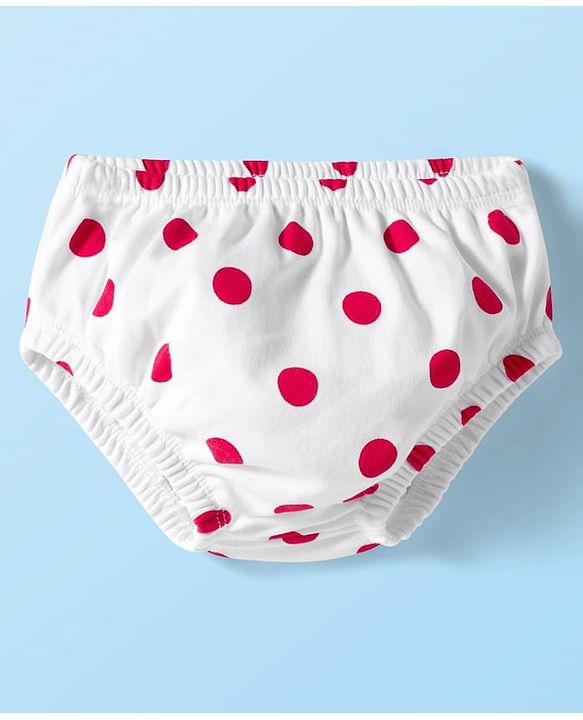 Babyhug 100% Cotton Knit Half Sleeves Polka Dots Printed Frock With Bloomer - White & Red