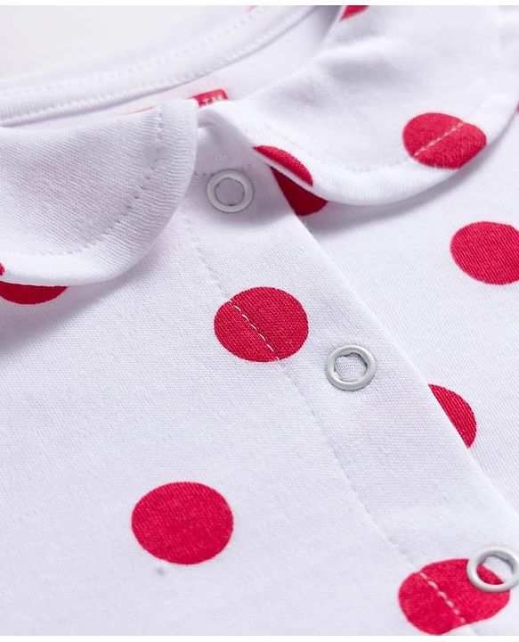 Babyhug 100% Cotton Knit Half Sleeves Polka Dots Printed Frock With Bloomer - White & Red
