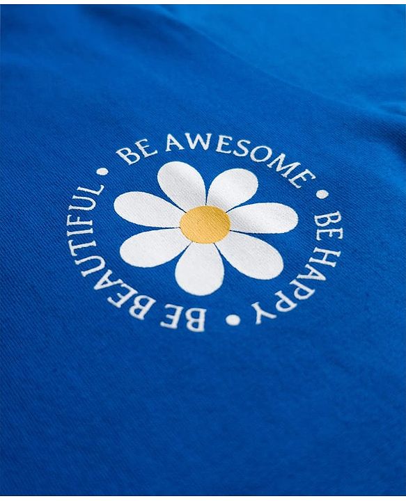 Babyhug Cotton Knit Half Sleeves Oversized T-Shirt with Floral Print - Blue