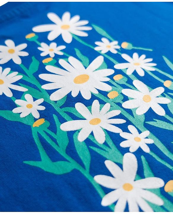Babyhug Cotton Knit Half Sleeves Oversized T-Shirt with Floral Print - Blue