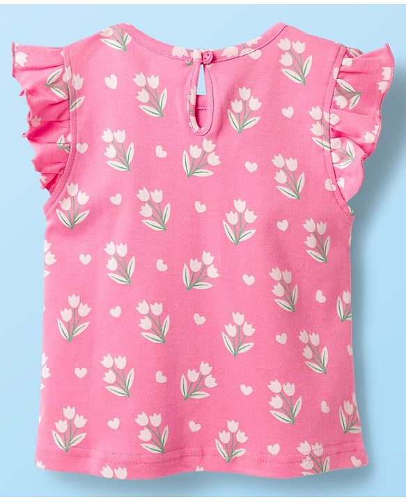 Babyhug Cotton Knit Frill Sleeves T-Shirts with Jungle Theme Print Pack of 3 - Yellow Pink & White