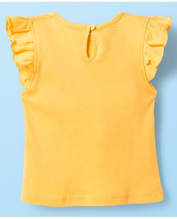 Babyhug Cotton Knit Frill Sleeves T-Shirts with Jungle Theme Print Pack of 3 - Yellow Pink & White