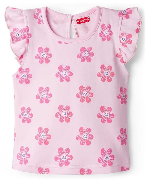 Babyhug Cotton Knit Frill Sleeves T-Shirts with Jungle Theme Print Pack of 3 - Multicolor