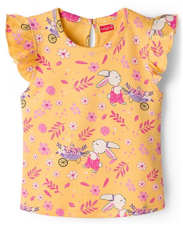 Babyhug Cotton Knit Frill Sleeves T-Shirts with Jungle Theme Print Pack of 3 - Multicolor