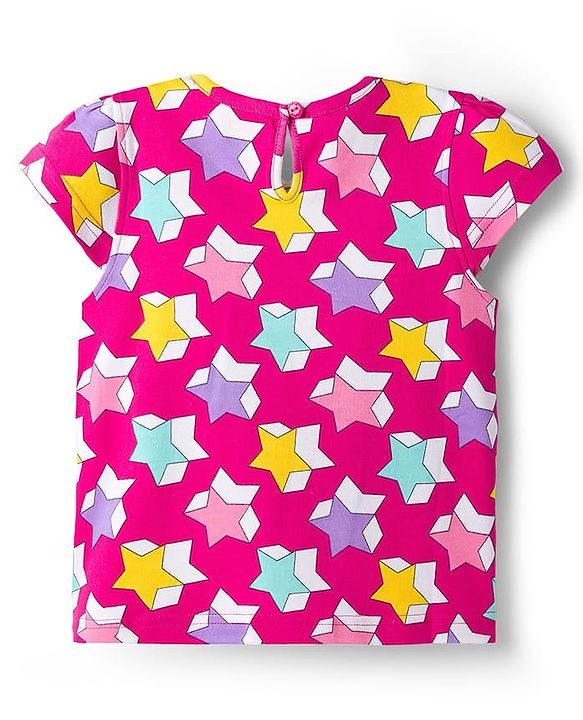 Babyhug Cotton Knit Half Sleeves T-Shirt with Star Print - Pink