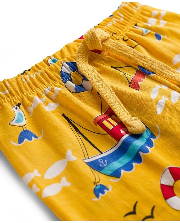 Babyhug Single Jersey Knit Full Length Lounge Pant With Nautical Theme Print - Yellow