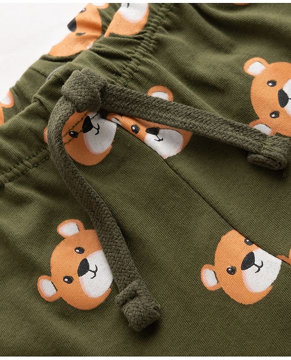 Babyhug Single Jersey Knit Full Length Bear Printed Lounge Pant - Olive Green