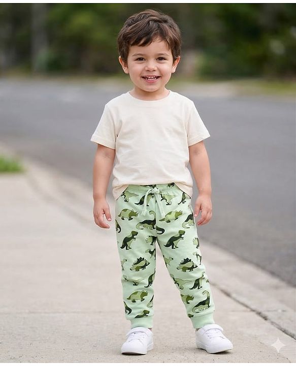 Babyhug Single Jersey Knit Full Length Lounge Pant with Dino Print - Light Green