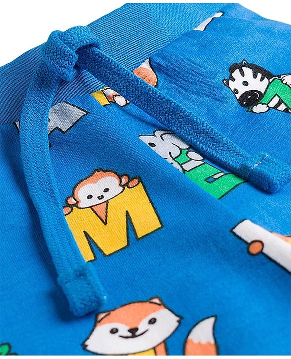 Babyhug Single Jersey Knit Full Length Lounge Pant With Animal & Alphabet Print - Blue