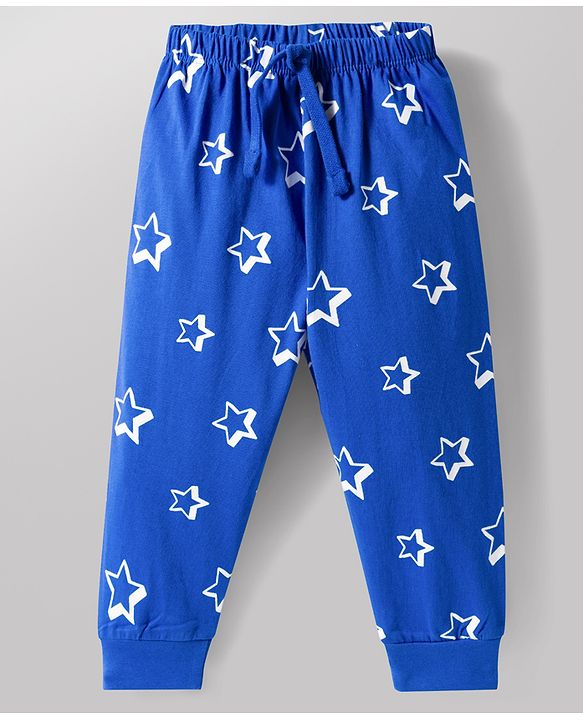 Babyhug Single Jersey Knit Full Length Lounge Pant with Star Print - Blue