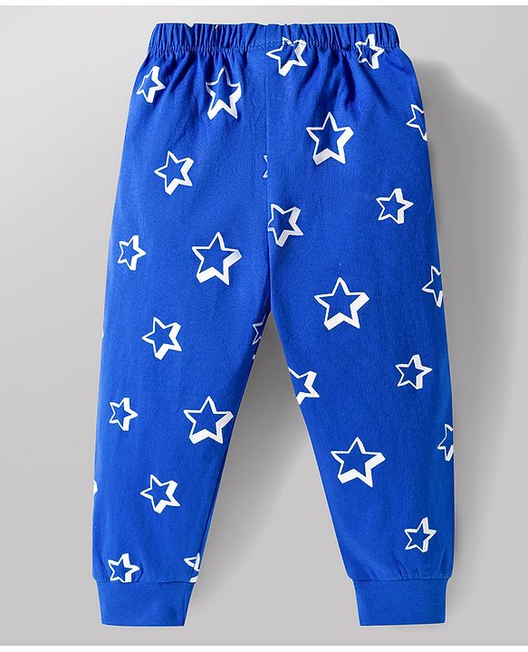 Babyhug Single Jersey Knit Full Length Lounge Pant with Star Print - Blue