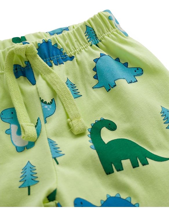 Babyhug Cotton Knit Full Length Lounge Pant with Dino Print - Limegreen