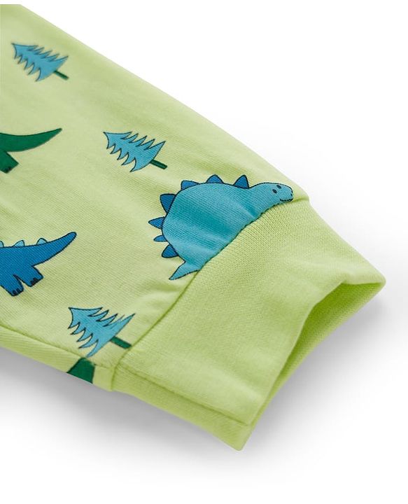 Babyhug Cotton Knit Full Length Lounge Pant with Dino Print - Limegreen