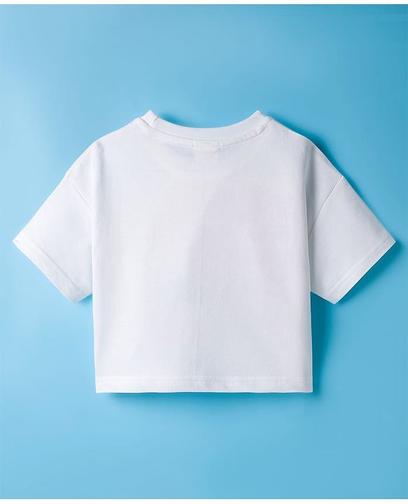 Babyhug Cotton Knit Half Sleeves Oversized T-Shirt with Tropical Theme Print - White
