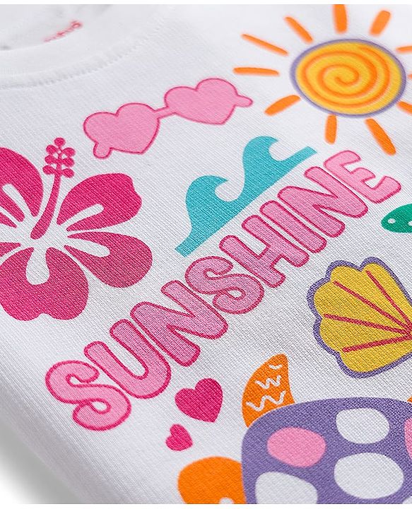 Babyhug Cotton Knit Half Sleeves Oversized T-Shirt with Tropical Theme Print - White