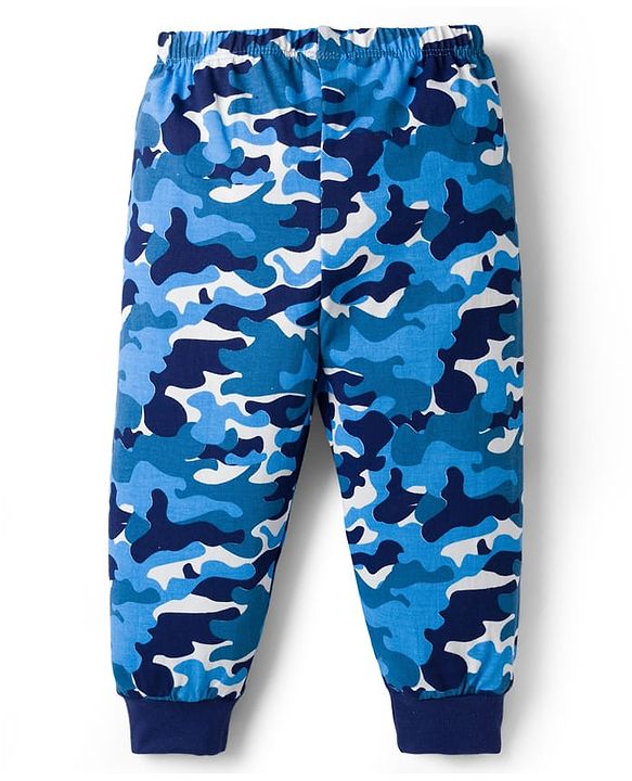 Babyhug Single Jersey Knit Full Length Lounge Pant With Camouflage Print - Blue
