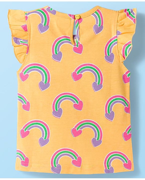 Babyhug 100% Cotton Knit Frill Sleeves T-Shirts with Heart Rainbow & Text Print Pack of 5 - Multicolor