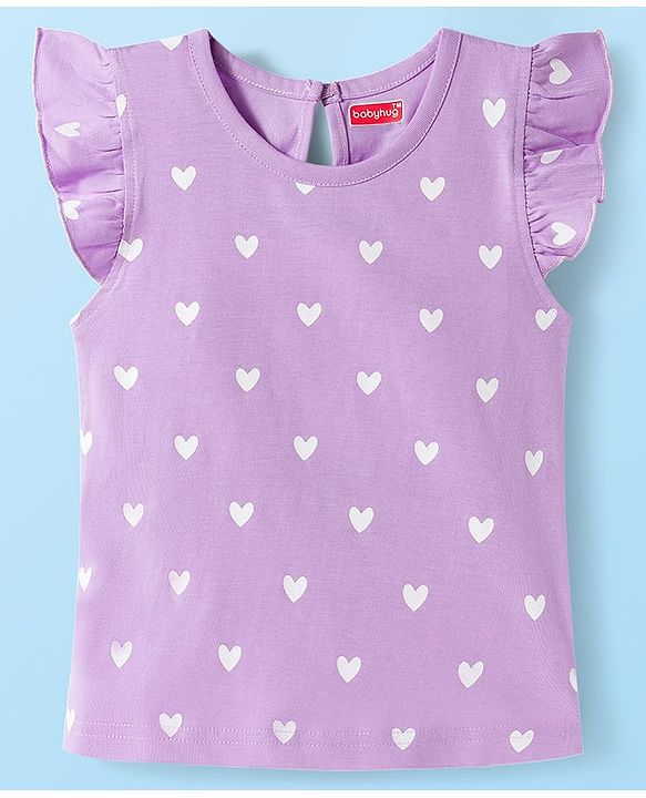 Babyhug 100% Cotton Knit Frill Sleeves T-Shirts with Heart Rainbow & Text Print Pack of 5 - Multicolor