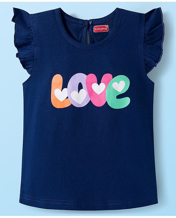 Babyhug 100% Cotton Knit Frill Sleeves T-Shirts with Heart Rainbow & Text Print Pack of 5 - Multicolor