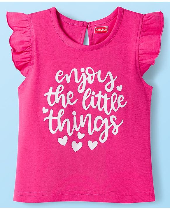 Babyhug 100% Cotton Knit Frill Sleeves T-Shirts with Heart Rainbow & Text Print Pack of 5 - Multicolor