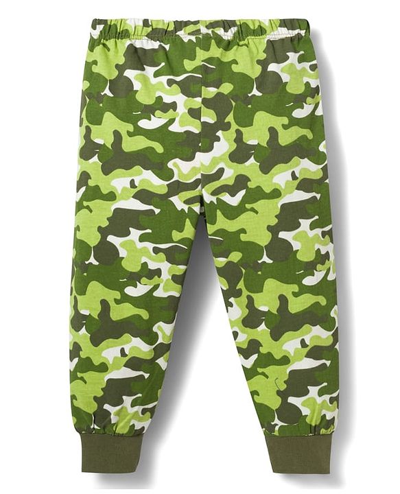 Babyhug Single Jersey Knit Full Length Lounge Pant with Camouflage - Green