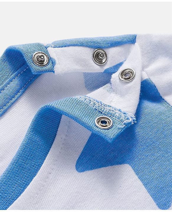 Babyhug Cotton Knit Full Sleeves Co-ords Night Suit With Star Print - White & Blue
