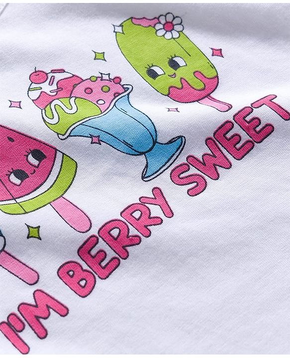 Babyhug Cotton Knit Frill Sleeves T-Shirts With Ice Cream & Polka Dot Print Pack of 3 - Blue Pink & White