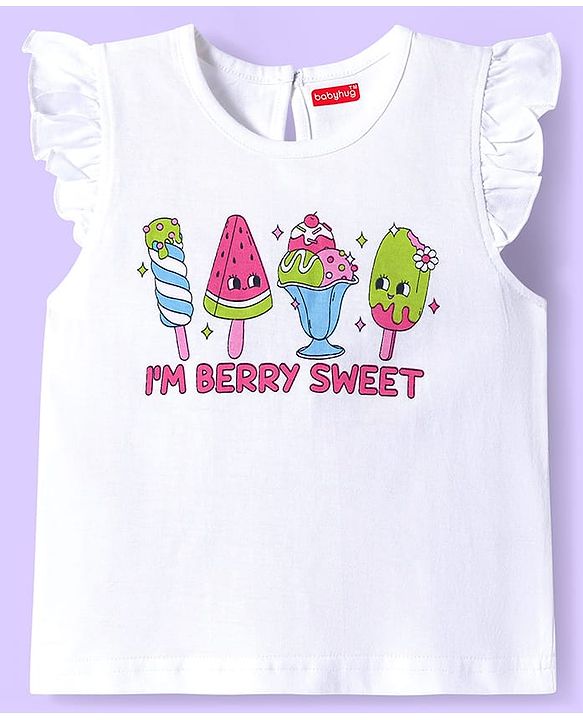 Babyhug Cotton Knit Frill Sleeves T-Shirts With Ice Cream & Polka Dot Print Pack of 3 - Blue Pink & White