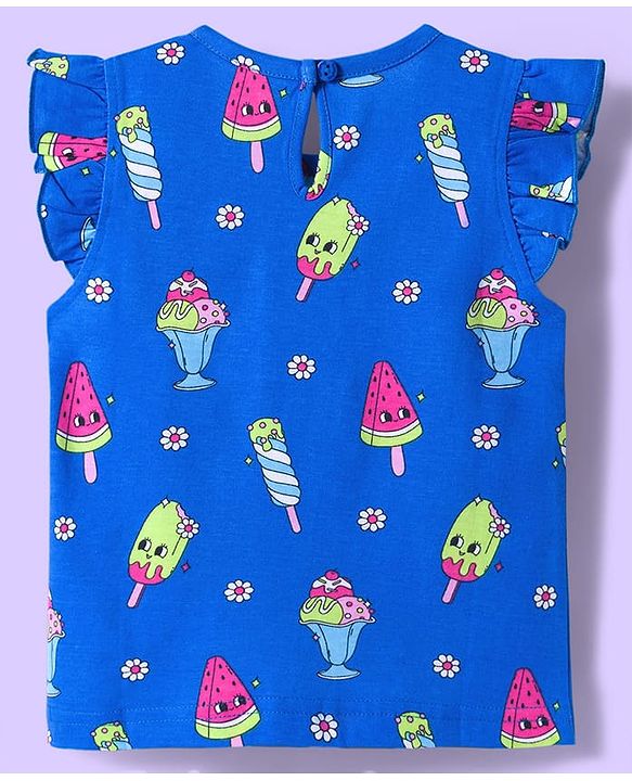 Babyhug Cotton Knit Frill Sleeves T-Shirts With Ice Cream & Polka Dot Print Pack of 3 - Blue Pink & White