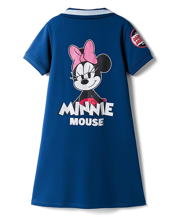 Pine Kids Disney Single Jersey Knit Half Sleeves Dress with Front & Back Minnie Mouse Graphics - Blue
