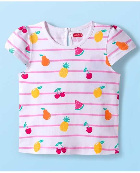 Babyhug Cotton Knit Cap Sleeves T-Shirts With Fruit & Heart Print Pack of 3 - Yellow Red & White