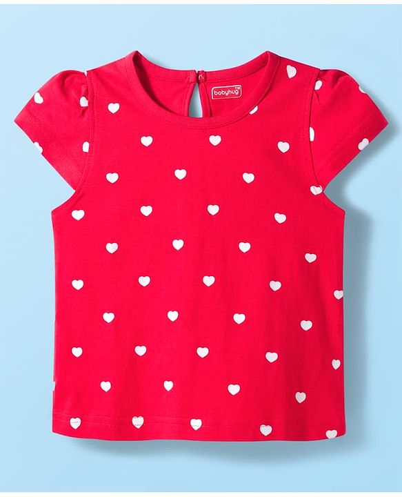 Babyhug Cotton Knit Cap Sleeves T-Shirts With Fruit & Heart Print Pack of 3 - Yellow Red & White
