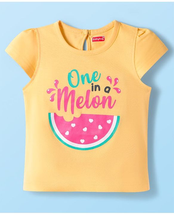 Babyhug Cotton Knit Cap Sleeves T-Shirts With Fruit & Heart Print Pack of 3 - Yellow Red & White