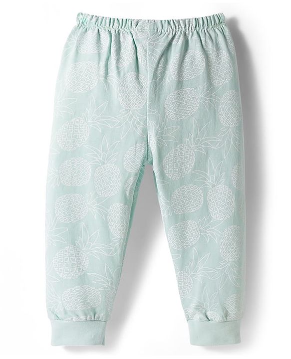 Babyhug Single Jersey Knit Full Length  Pineapple Printed Lounge Pant - Light Blue