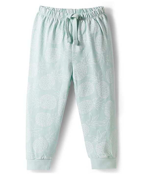 Babyhug Single Jersey Knit Full Length  Pineapple Printed Lounge Pant - Light Blue
