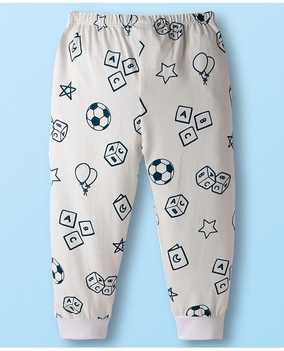 Babyhug Single Jersey Knit Full Length Lounge Pant with Alphabet Print - White
